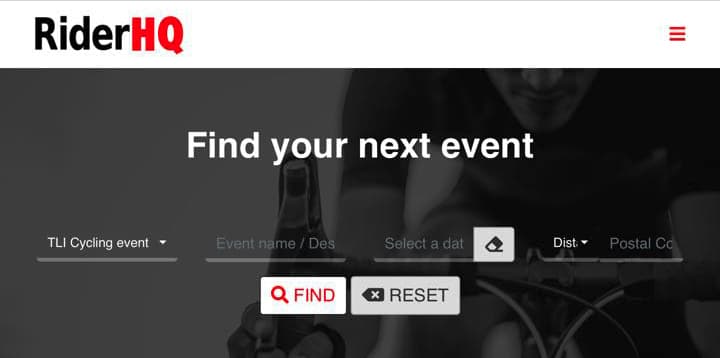 Screenshot of Rider HQ events page